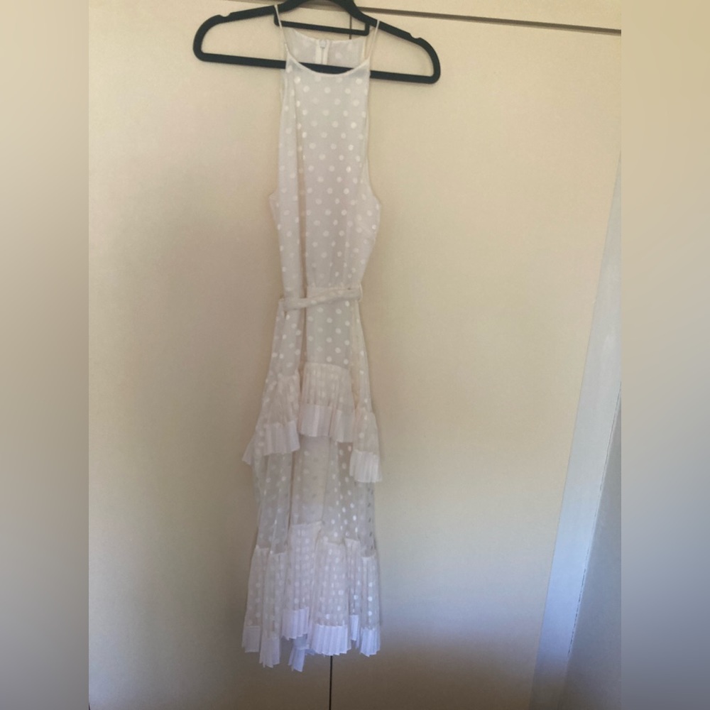 Zimmerman pleated tier dot print dress in ivory